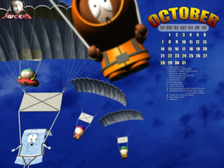October 2001 Calendar featuring the boys and Towelie from the Towelie episode.